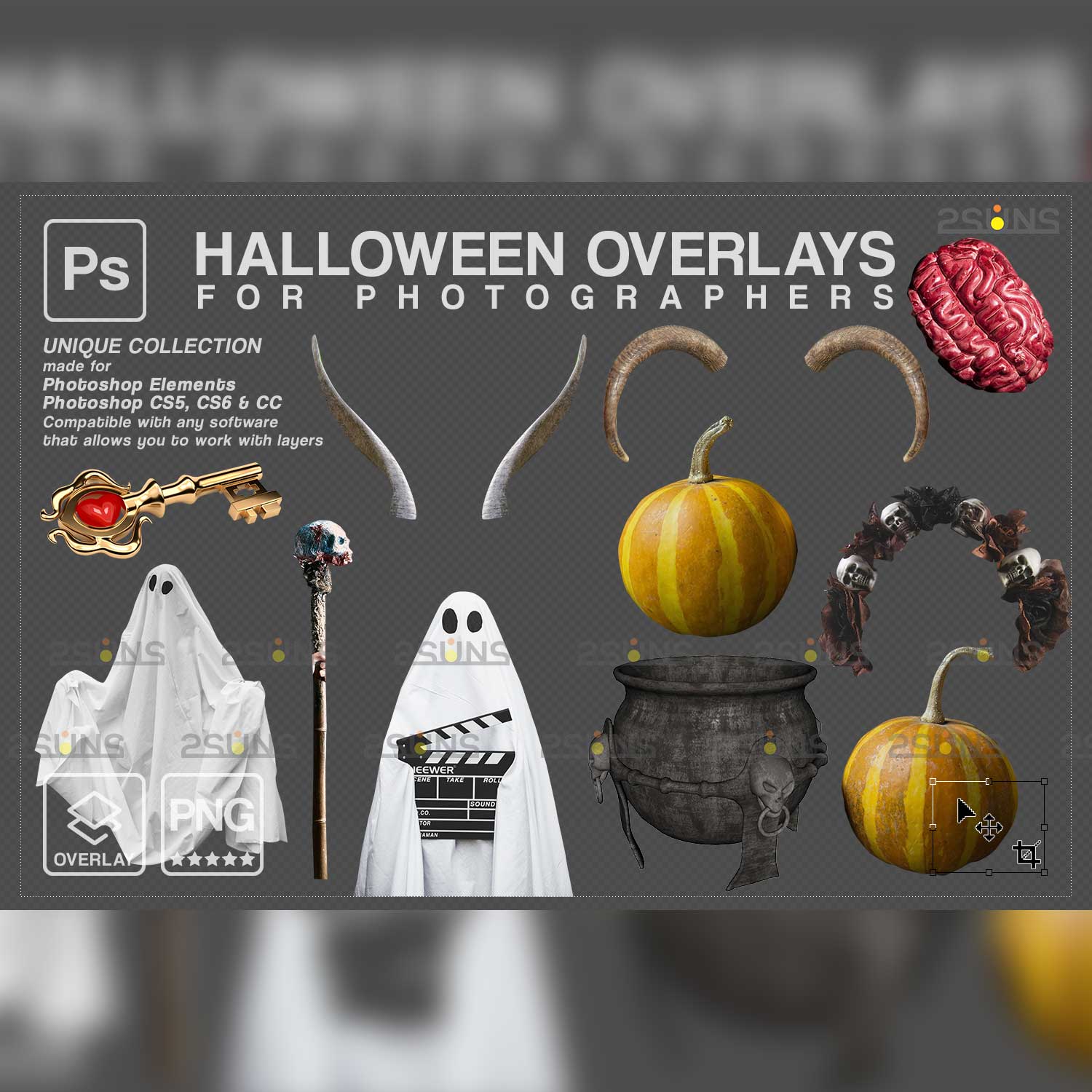 Halloween Clipart Photoshop Overlay previews.