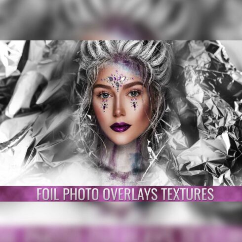 Silver And Gold Metallic Foil Digital Paper Background Girl Portrait Example.