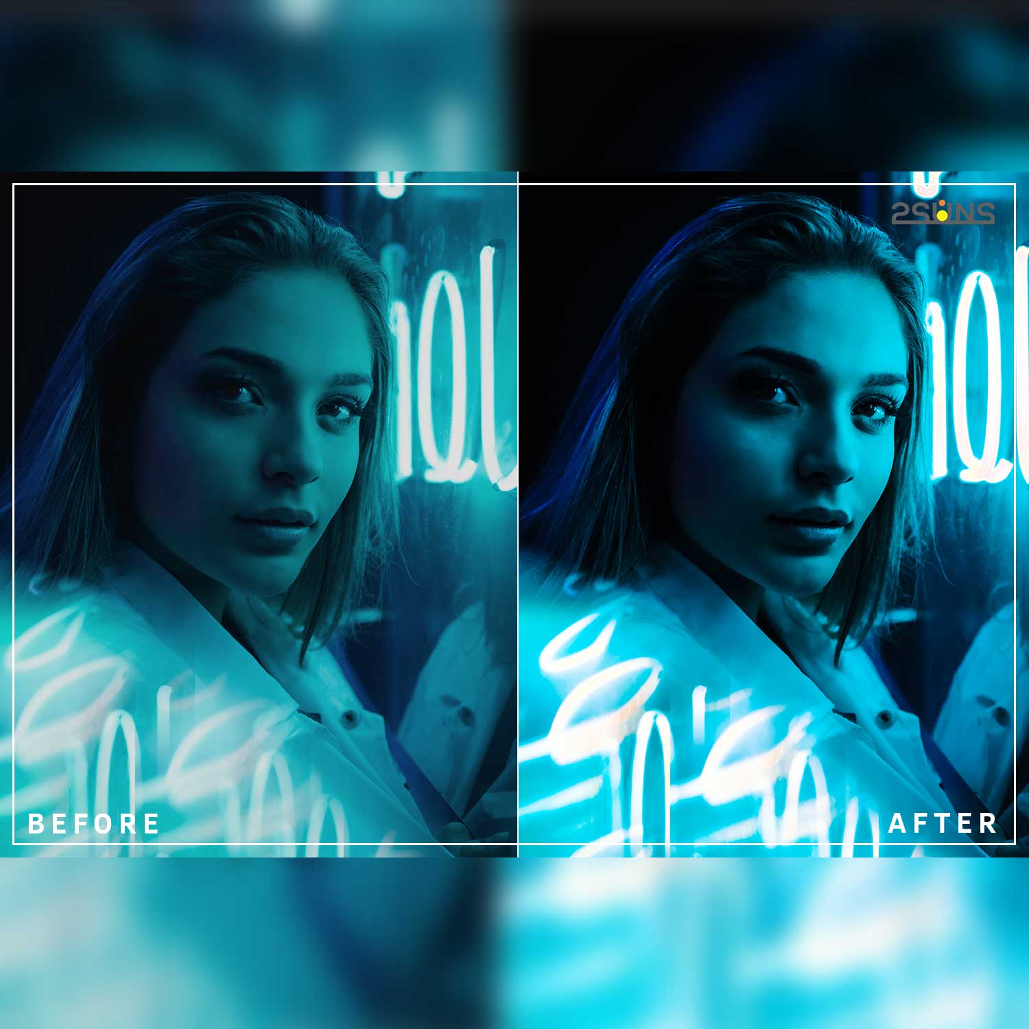 Bright Neon Light Instagram Lightroom Presets Girl Portrait Before And After Example