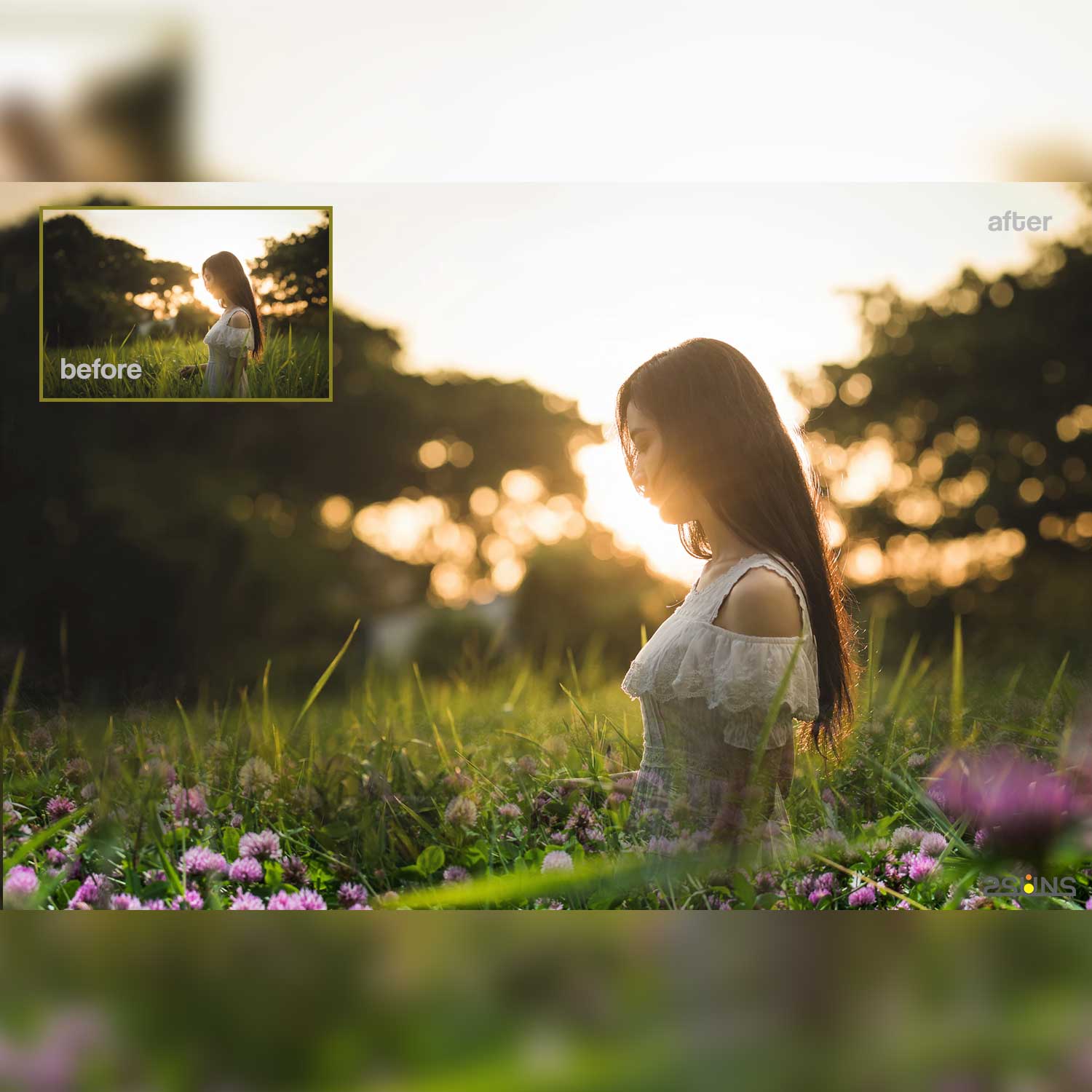 Digital Flower Backdrop Photoshop Overlay Girl Portrait Example.