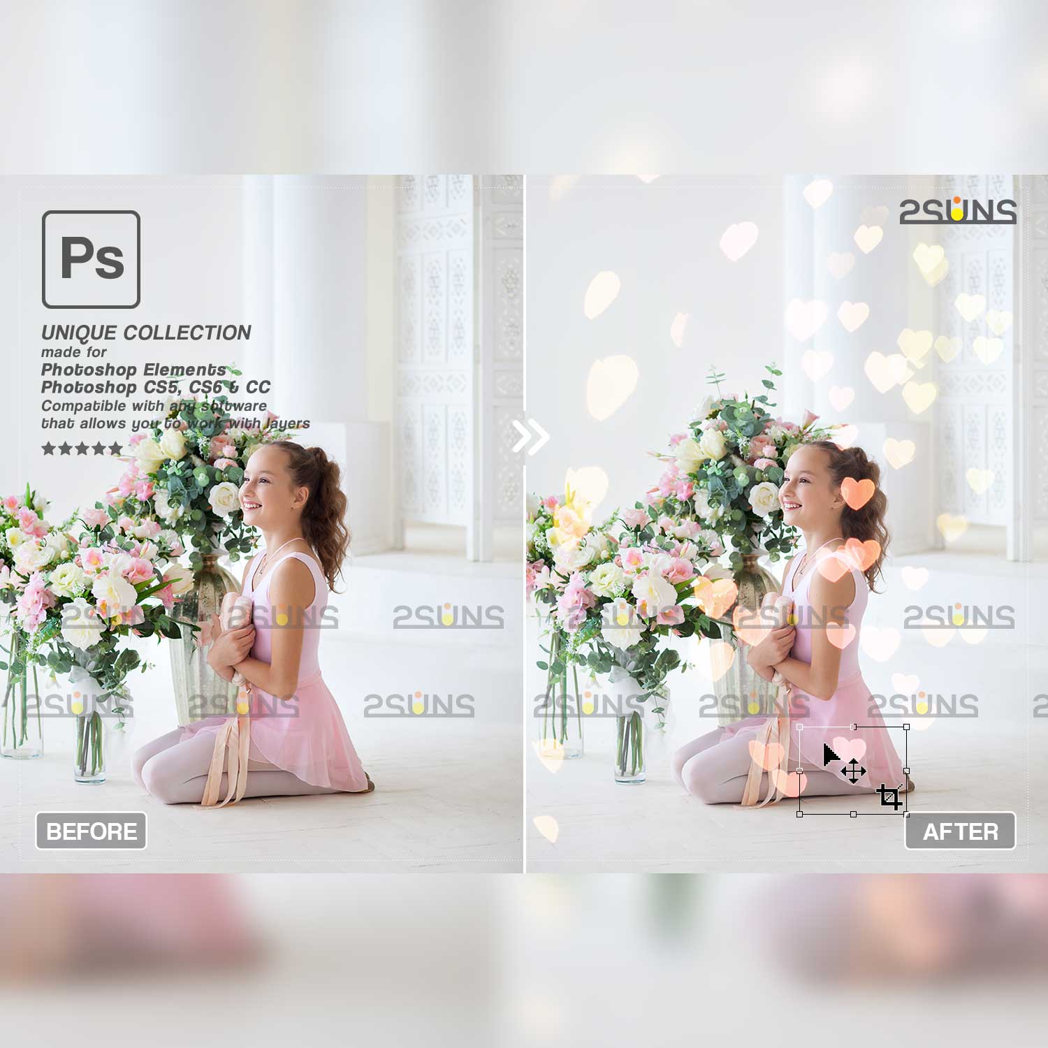 Beautiful Bokeh Light Photoshop Overlays Before And After.