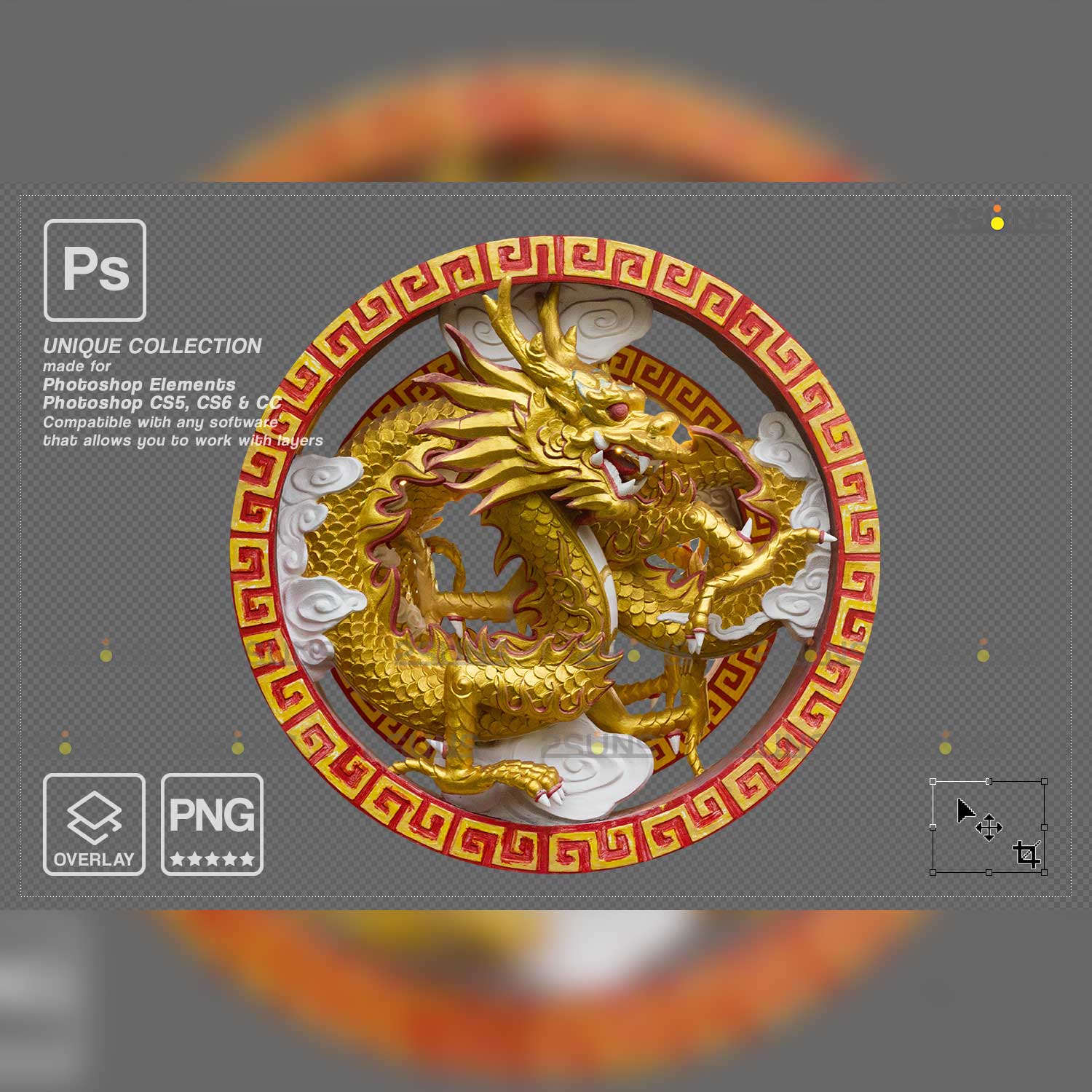 China Lunar New Year Photo Overlay Round Dragon.