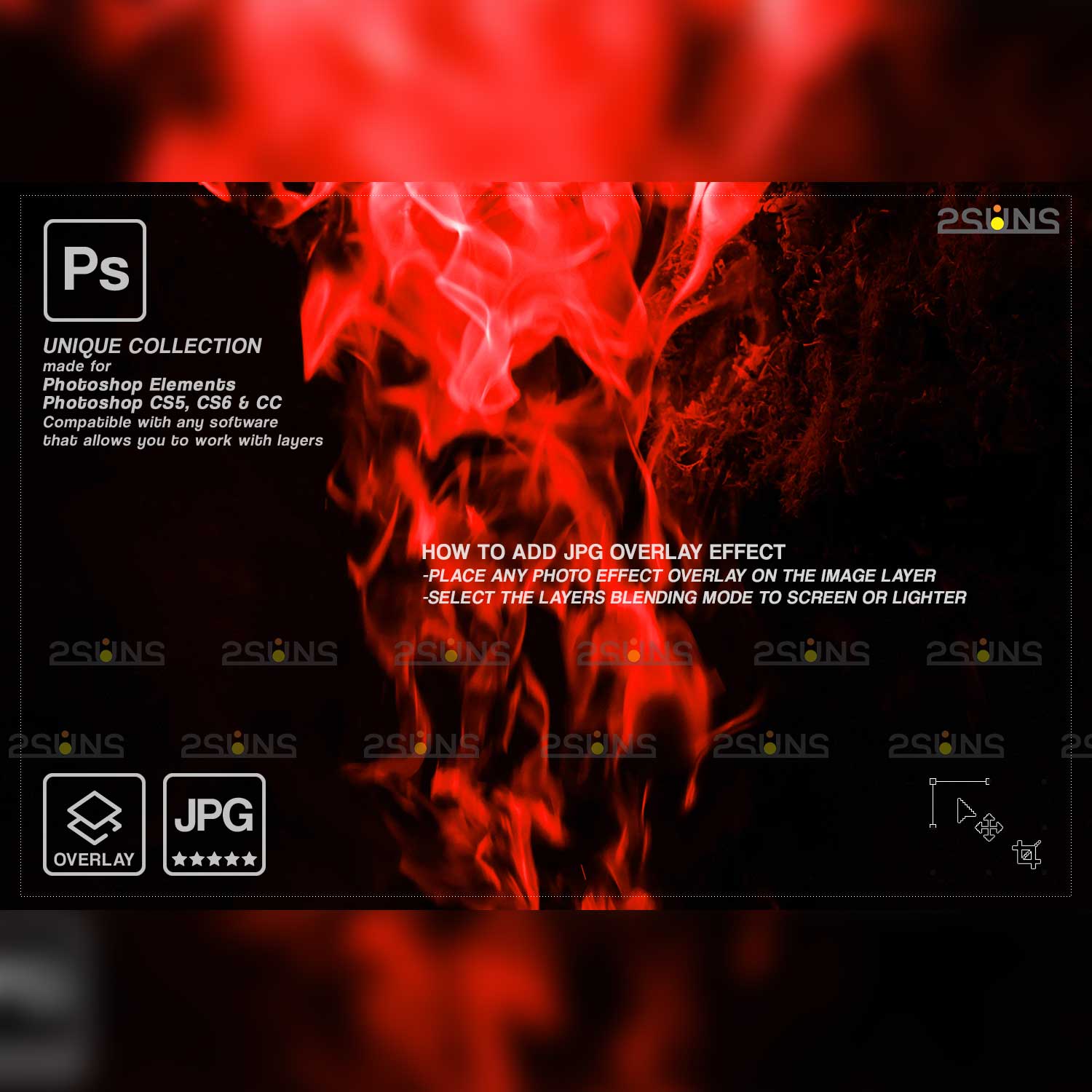 Neon And Burn Fire Background Photoshop Overlay Cover.
