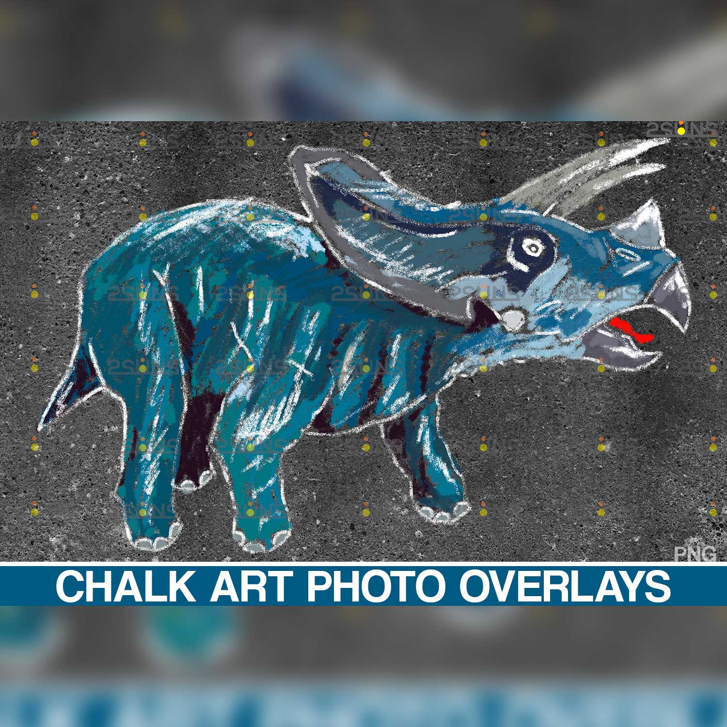 Dinosaurs Chalk Art Overlay Illustrations Blue.