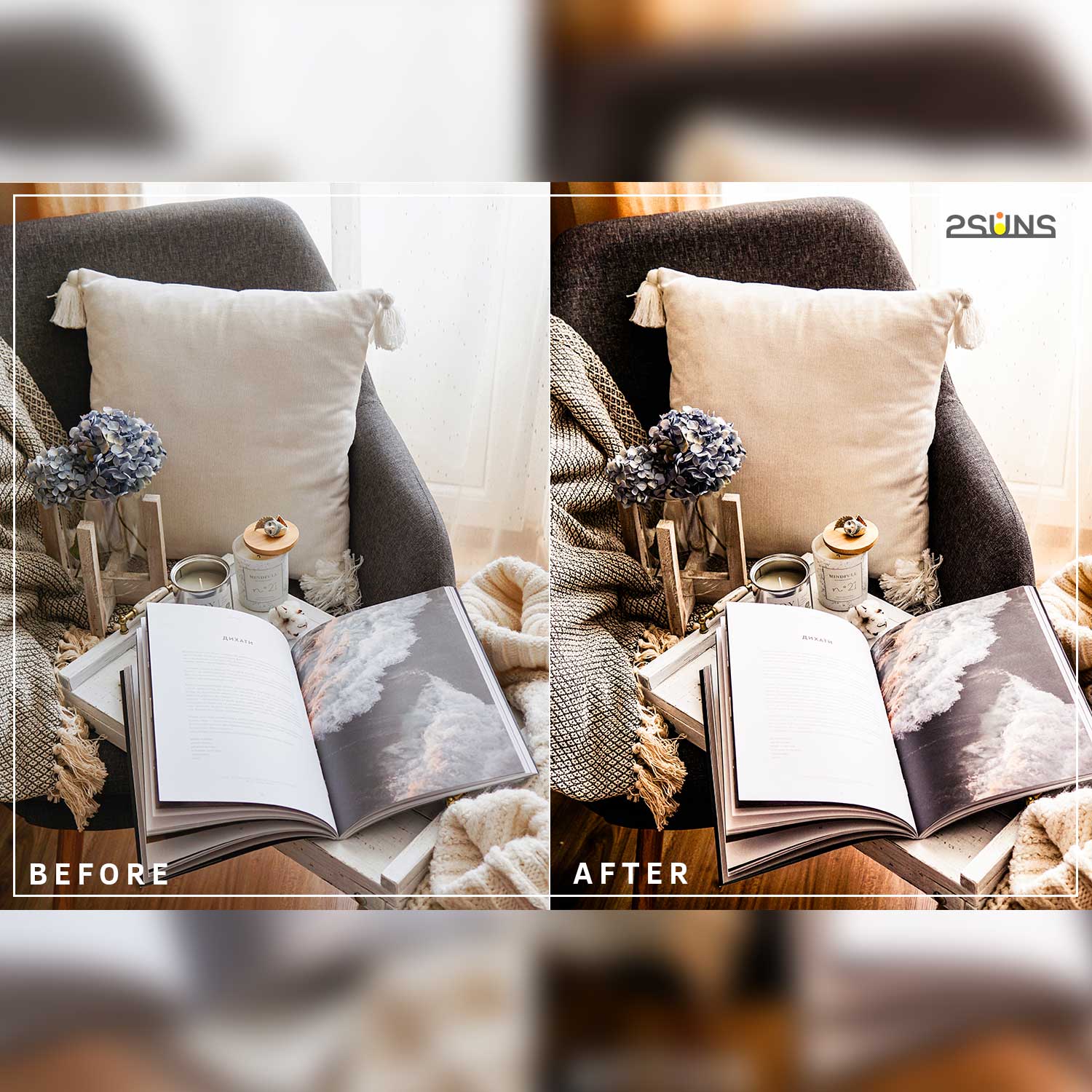 Bright Instagram Lightroom Presets Pillow Example.