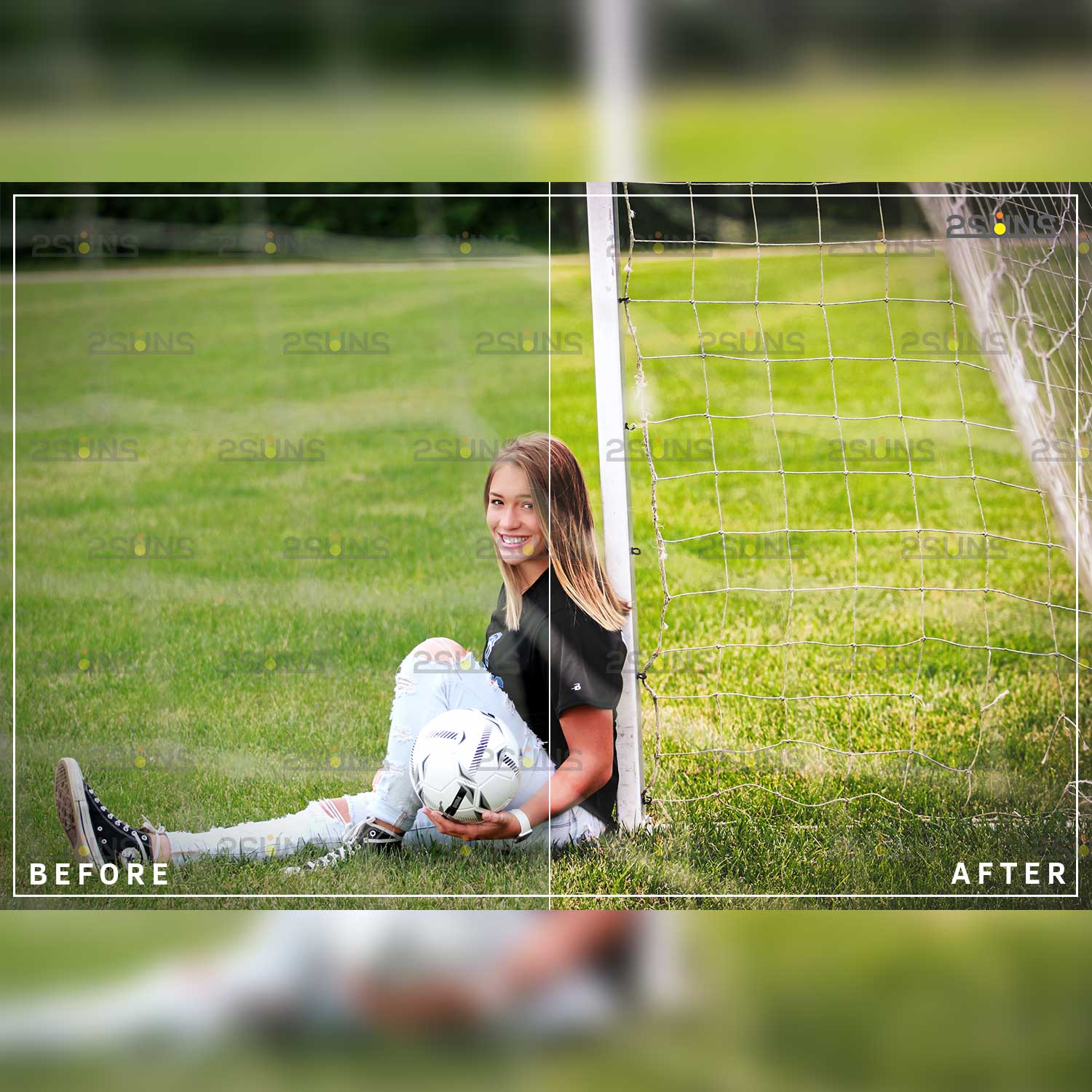 Bright Portrait Lightroom Presets Girl On The Football Field Photo Example.