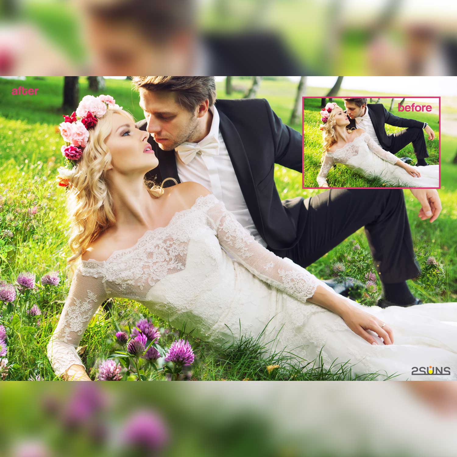 Digital Flower Backdrop Photoshop Overlay Wedding Photo Example.