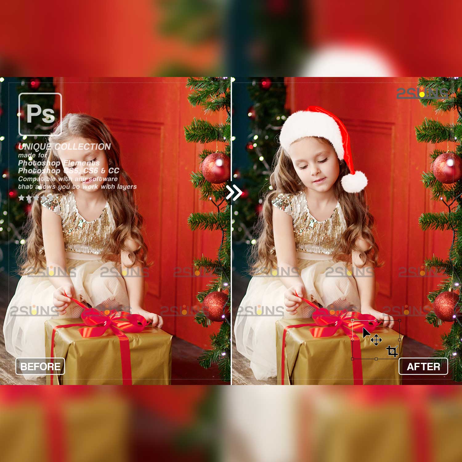 34 Christmas Glitter Photoshop overlays examples.