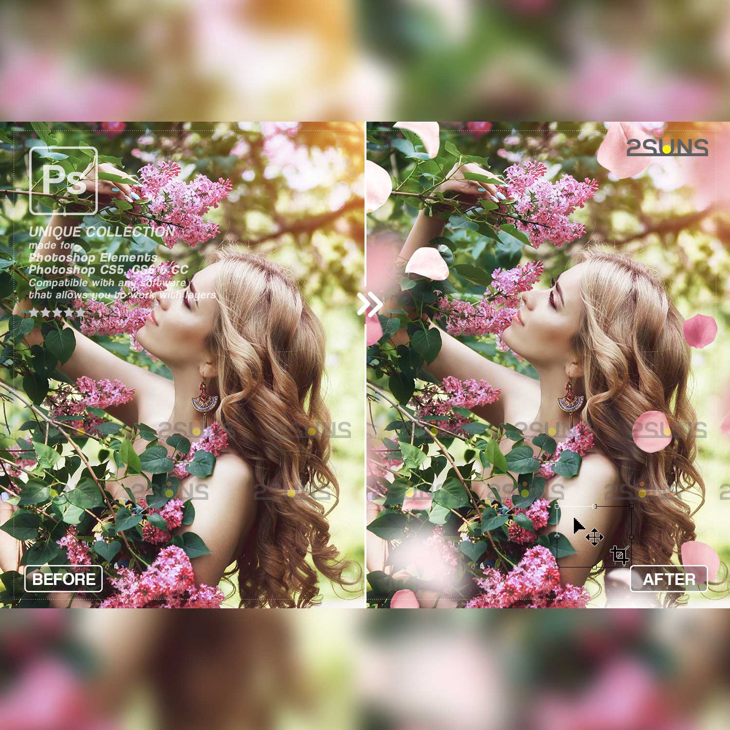 Pink Falling Rose Petals Photo Overlays Girl In The Garden Example.