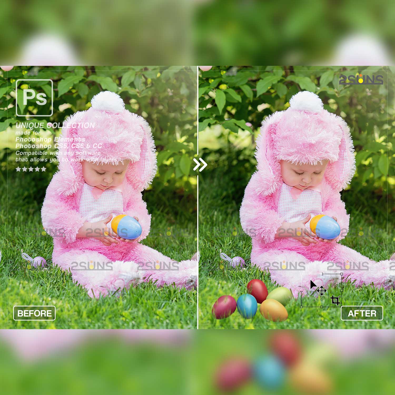Easter Bunny Modern Photoshop Overlay Baby in costume.