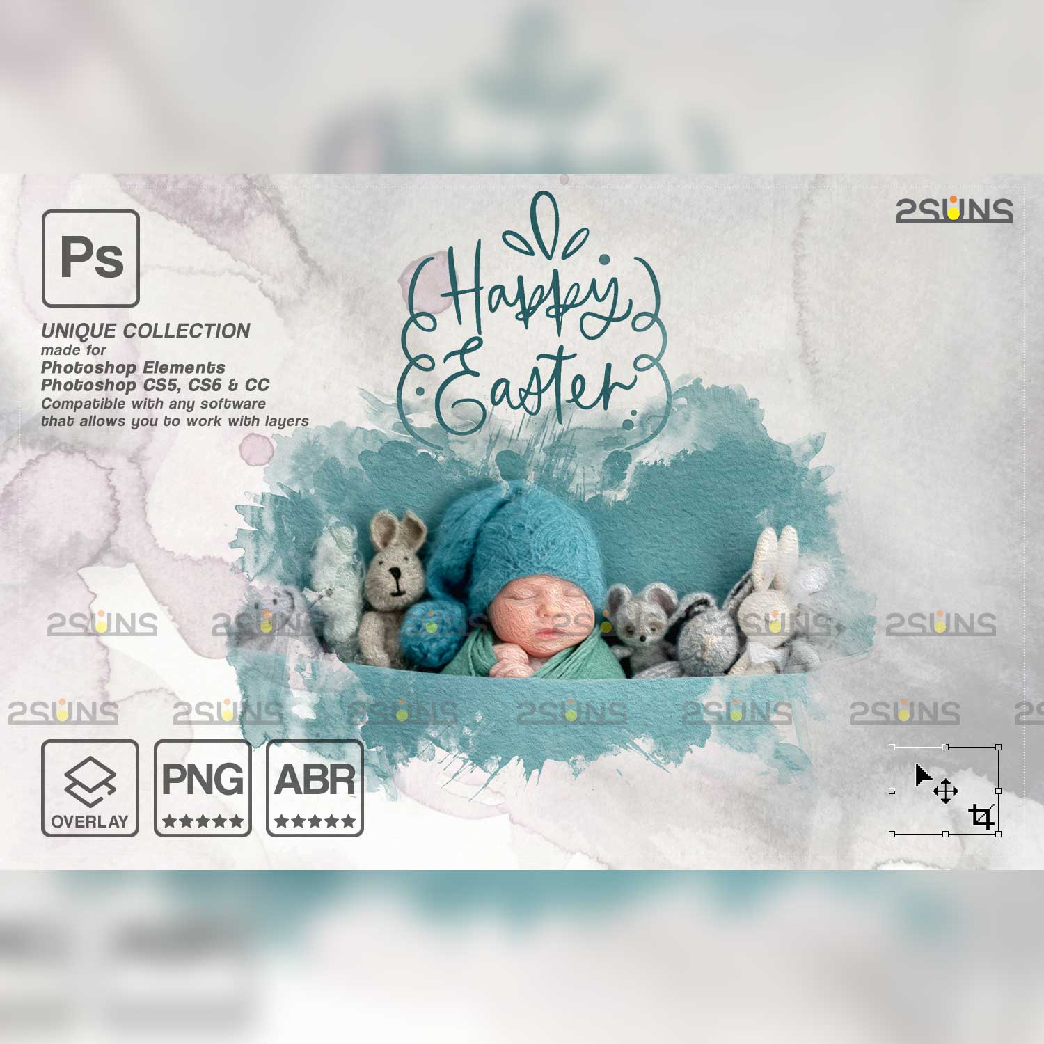 Easter Watercolor Overlay Photoshop Overlay Blue Color Style.