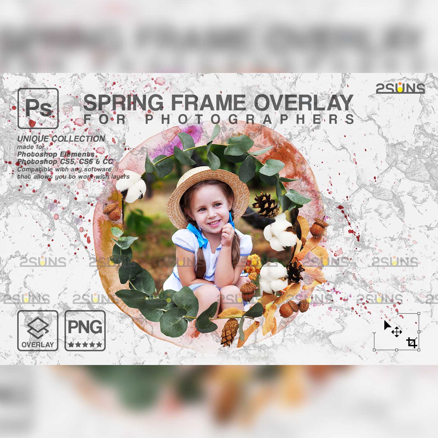 Easter Spring Flower Digital Frames Overlay Example.