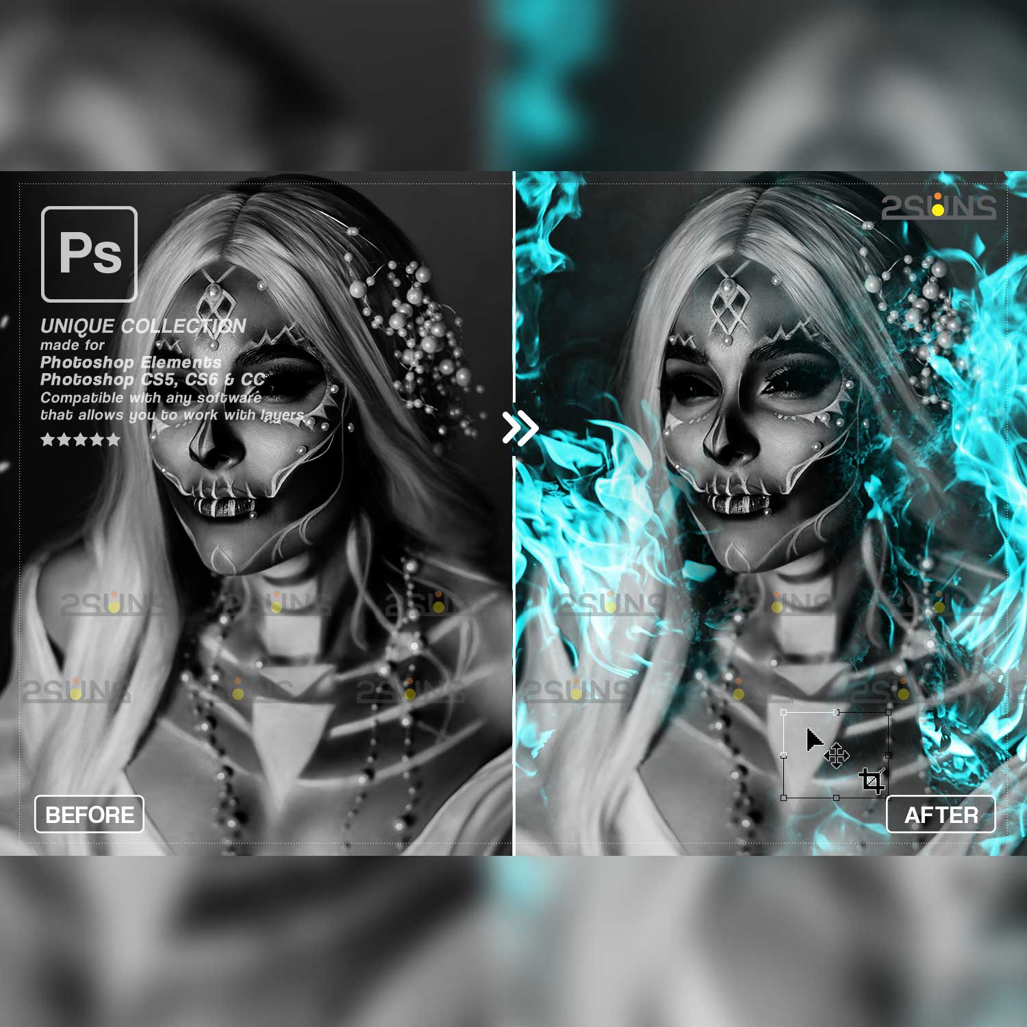 Burn & Neon Fire Photoshop Overlays cover image.