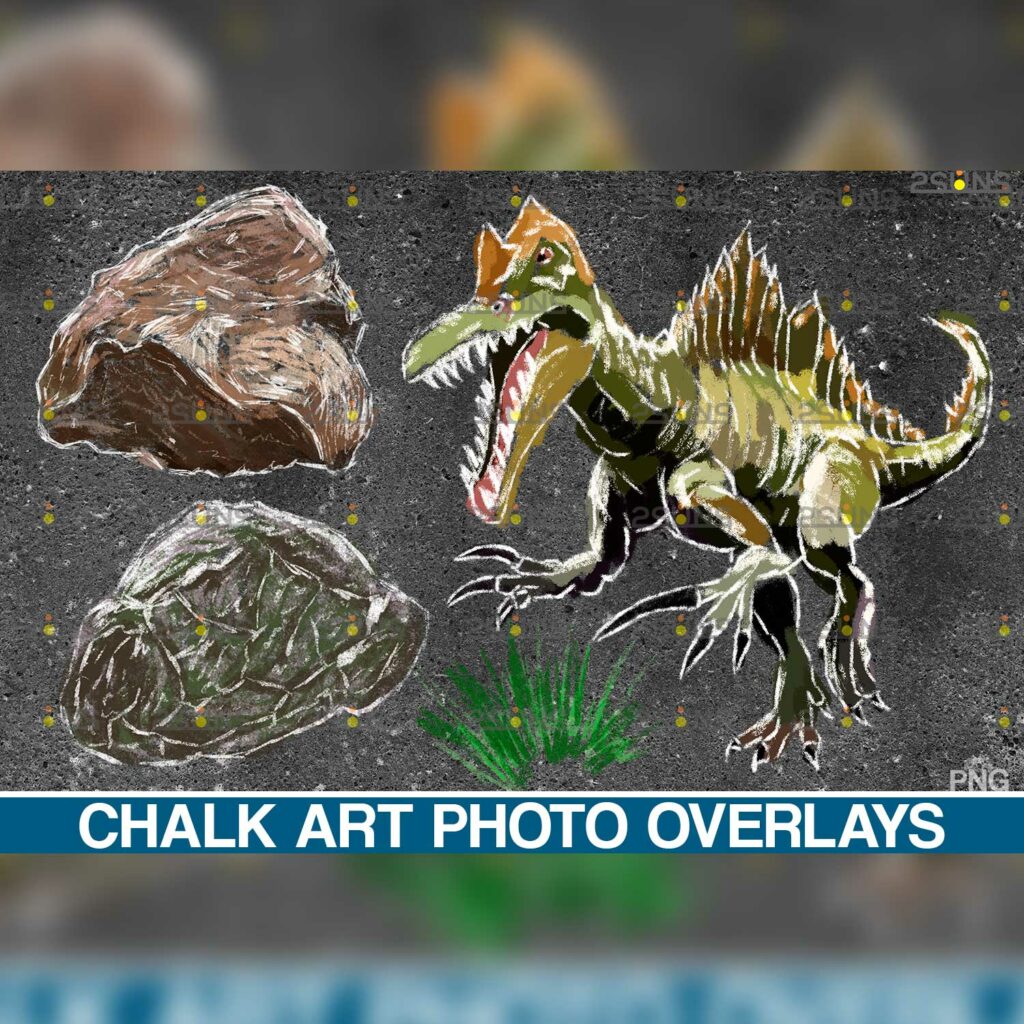 Dinosaurs Chalk art overlays, Dinosaur backdrop MasterBundles