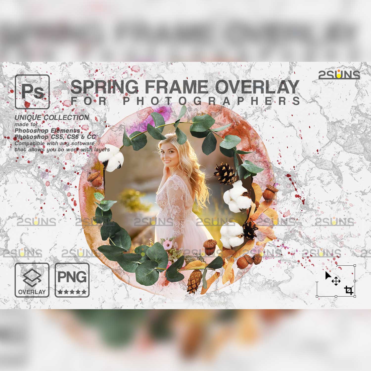 Easter Spring Flower Digital Frames Overlay Frame Example.
