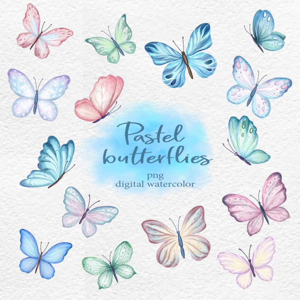 Pastel butterflies. Clipart - MasterBundles