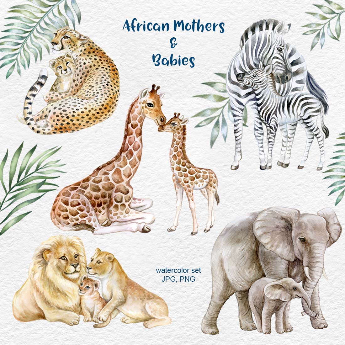Watercolor African Moms and Babies previews.