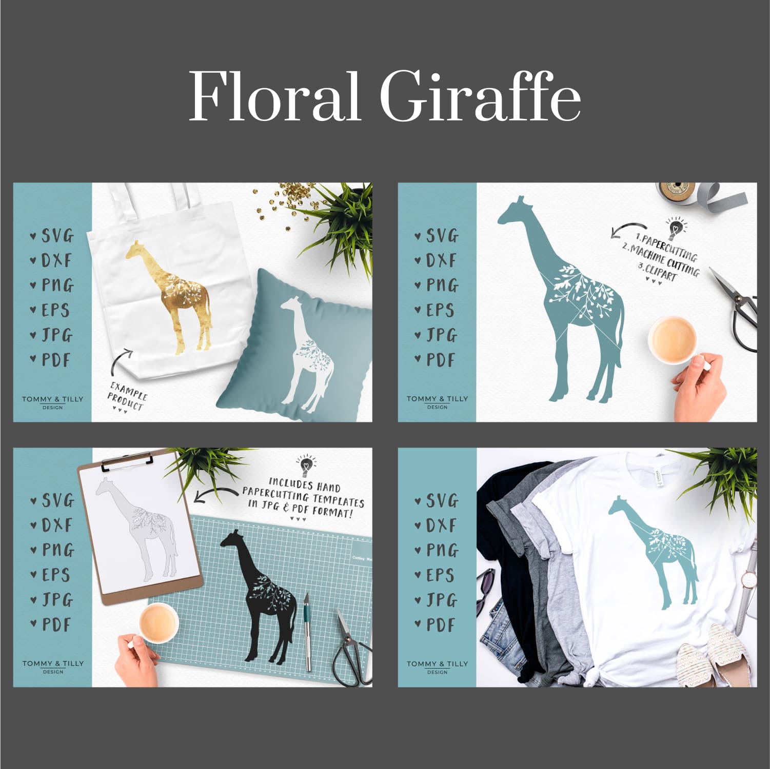 Floral Giraffe -SVG Cut File Clipart.