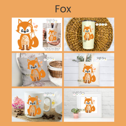 Collage of pictures of fox mugs.