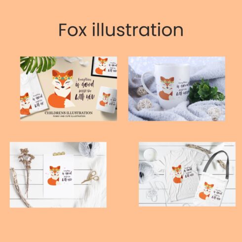 Collage of fox illustrations on a peach background.