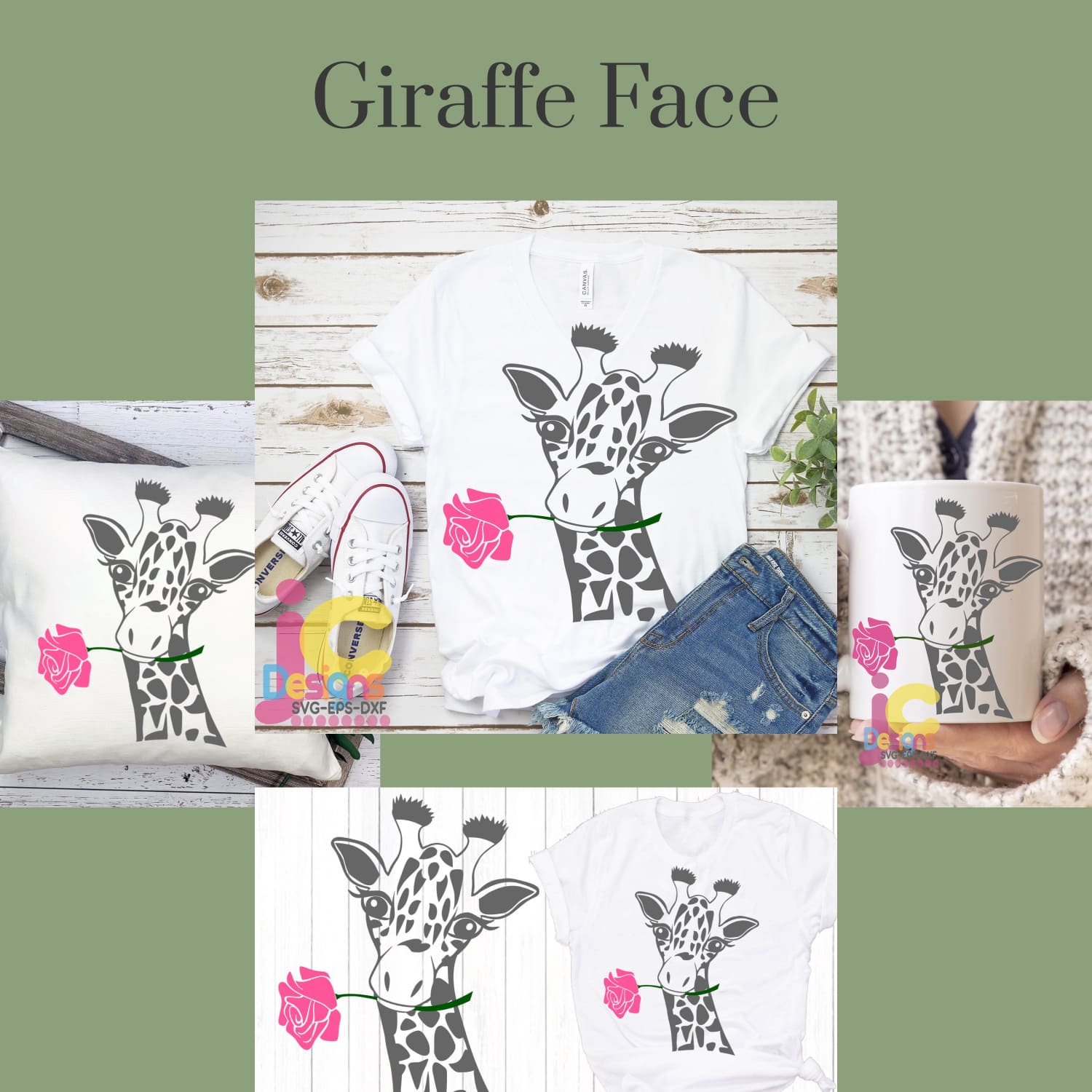 Picture of a giraffe face on a t - shirt.