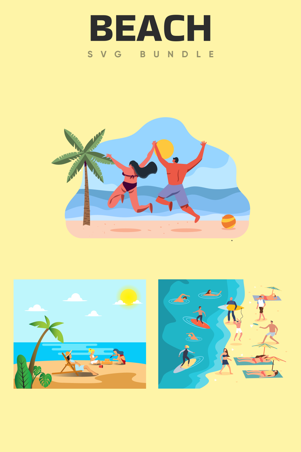 Three options of the beach illustrations.