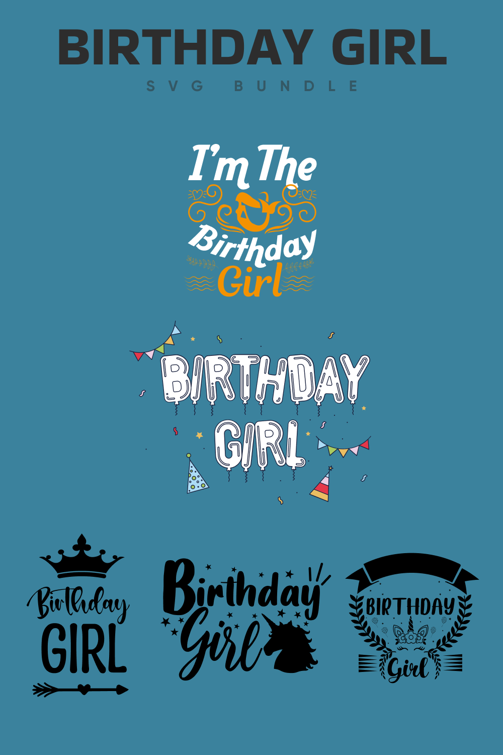 Dark turquoise background with colorful birthday greetings.