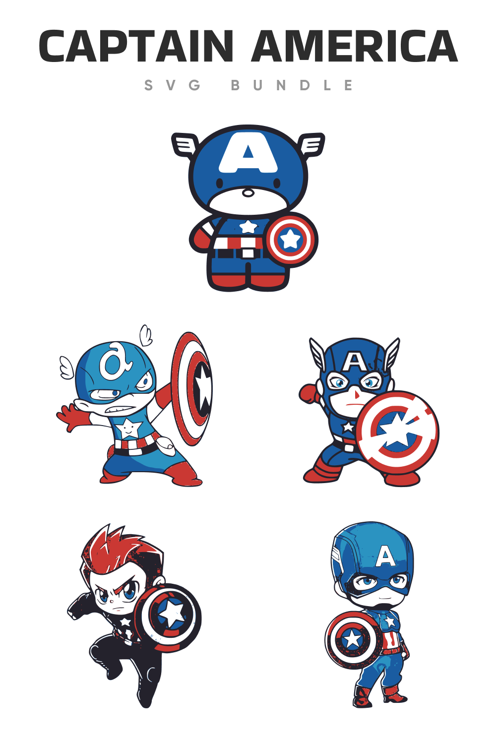 Cartoon Captain America in blue.