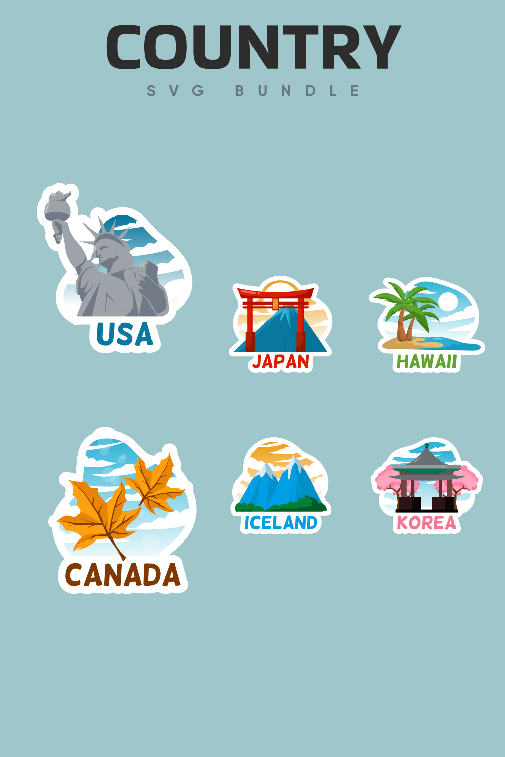 Cool modern stickers for different countries.