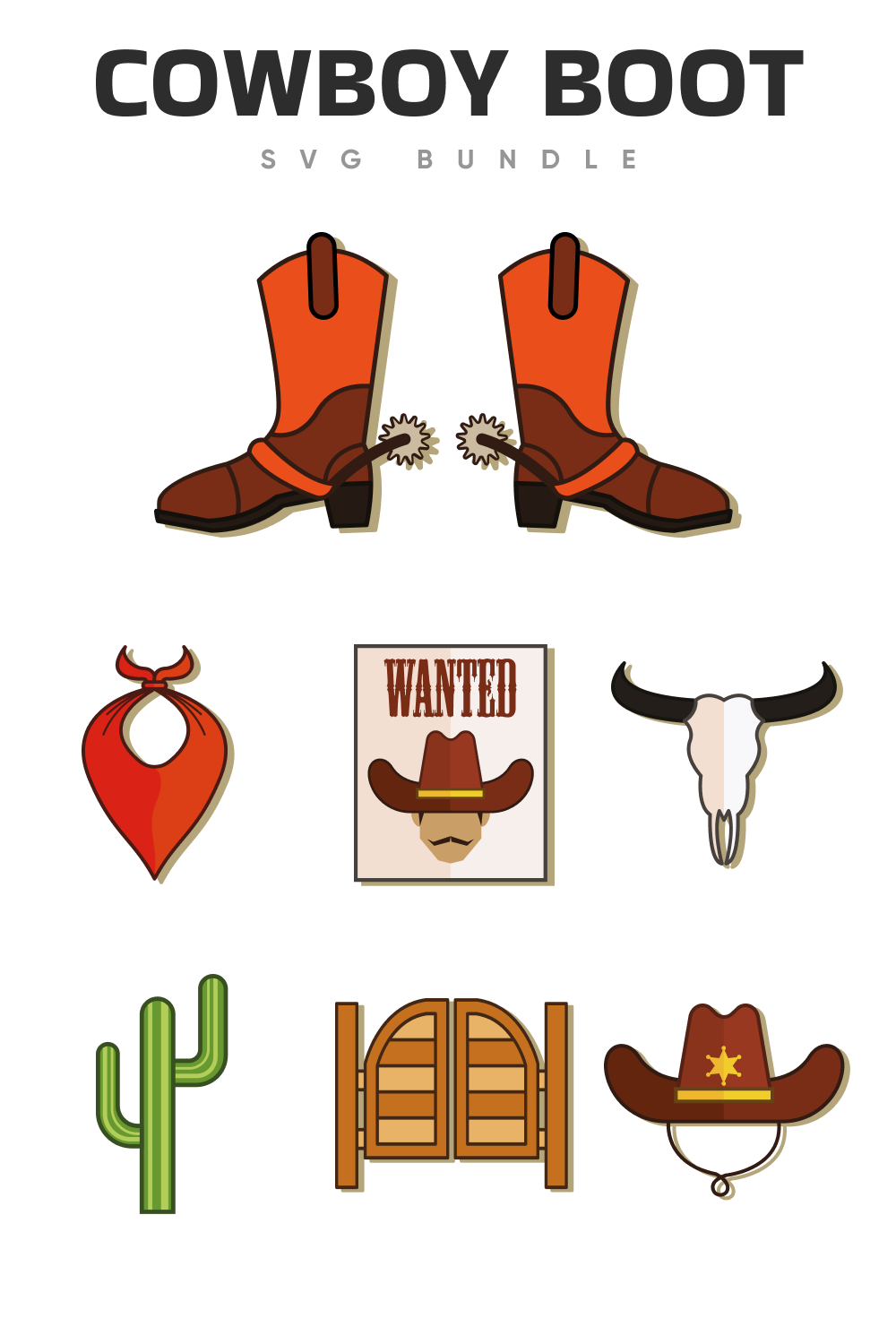Diverse of the cowboys boots and other elements.