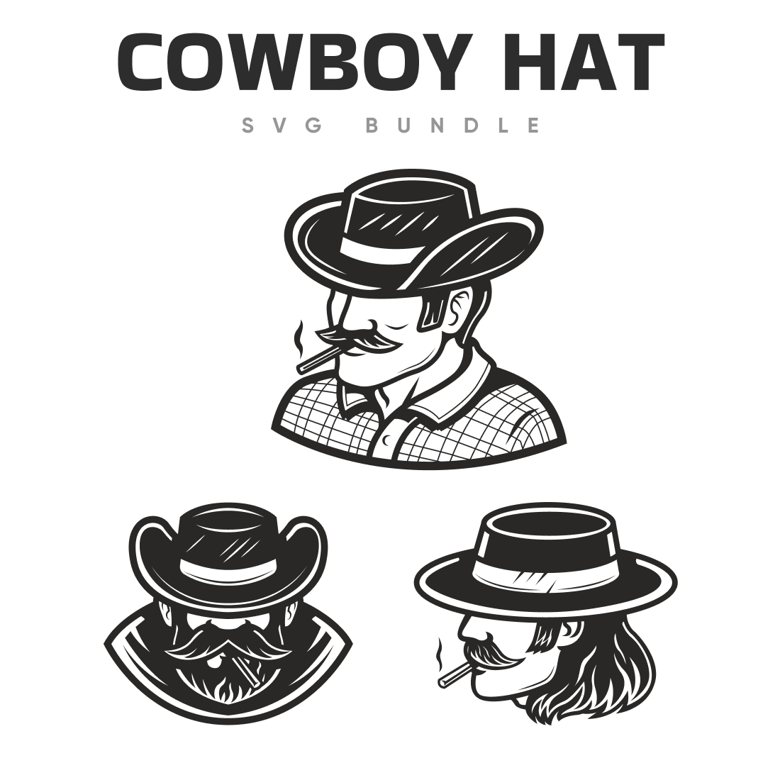 Cowboy Hat Clipart Black and White SVG bundle.