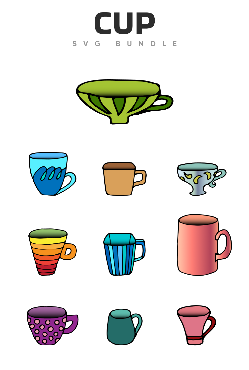 Diverse of the colorful cups.