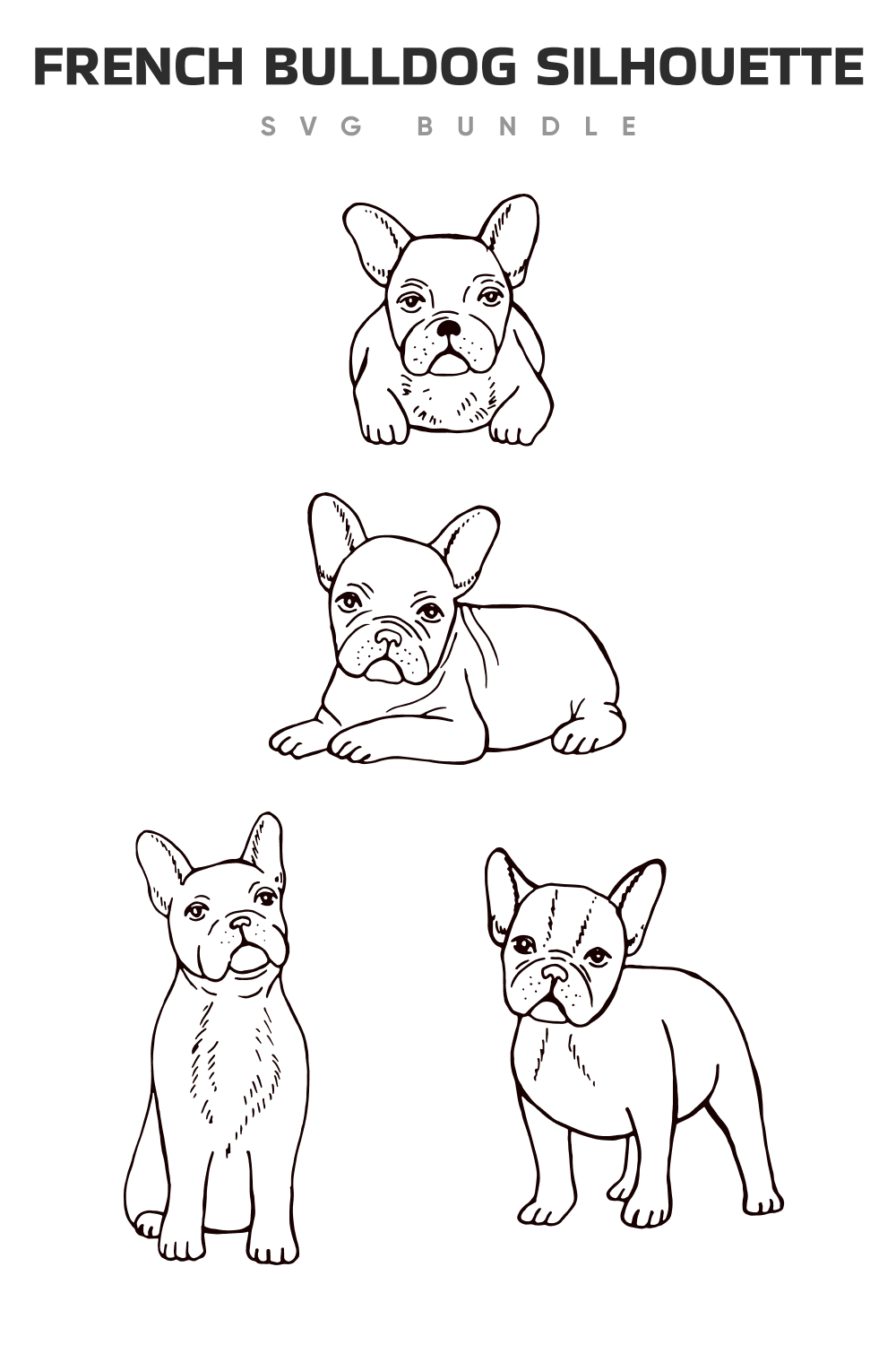 French bulldog silhouette in an outline style.