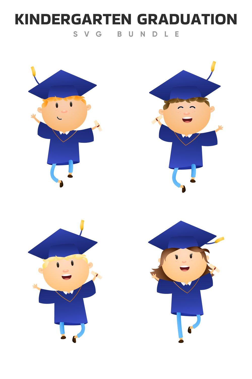 Children in a blue uniform are celebrating their graduation.