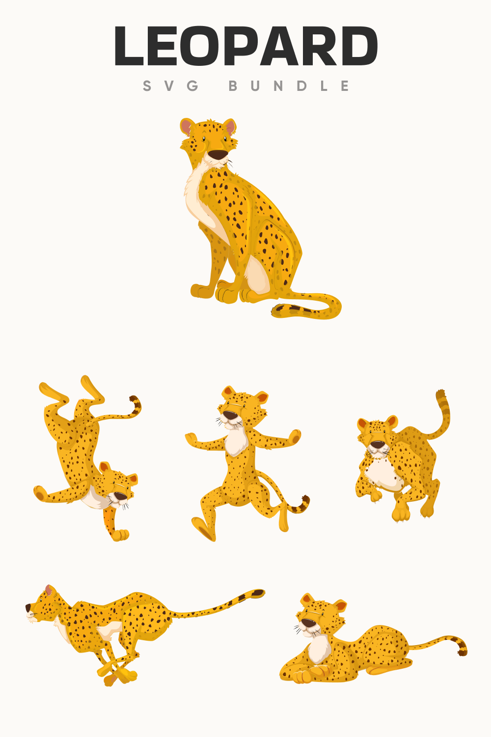 Picture of a cheetah and other animals on a white background.