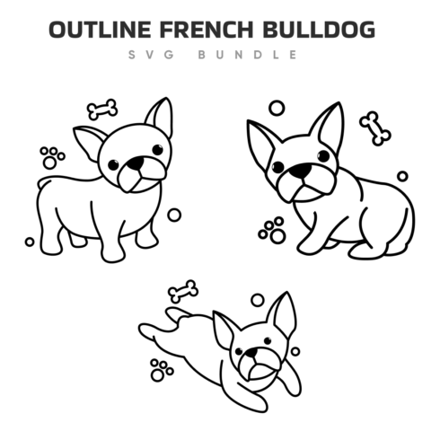 Outline french bulldog svg bundle.