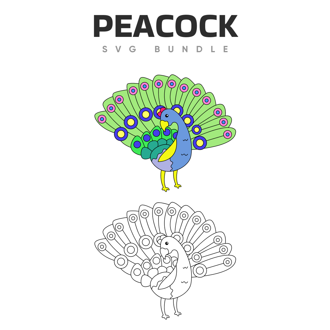 Coloring book with an image of a peacock.