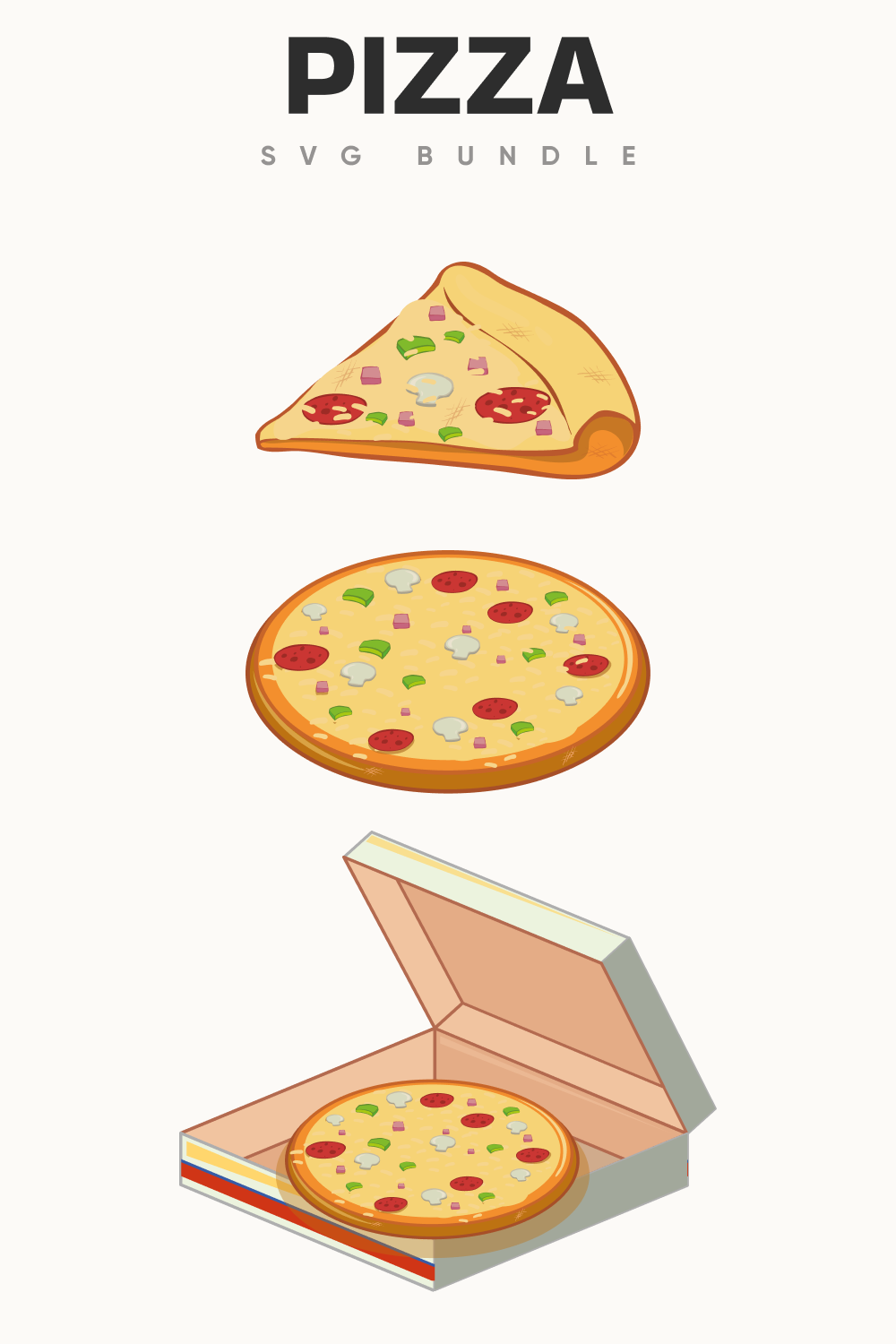Thee options of the pizza.