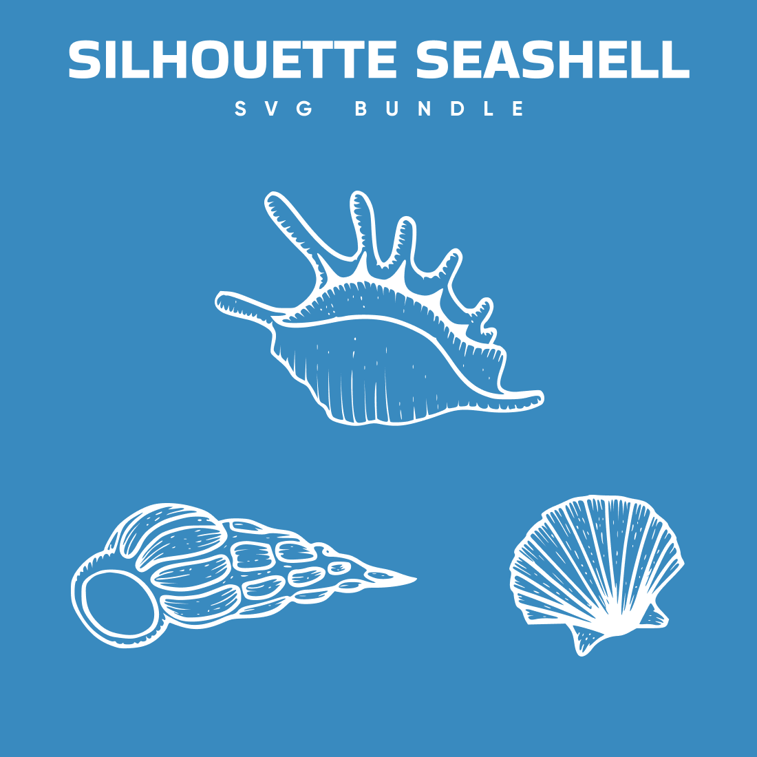 The silhouette seashell svg bundle includes shells.