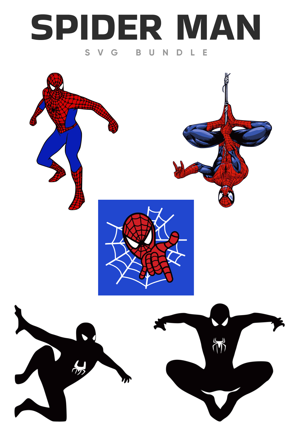 Active spider man in the different poses.