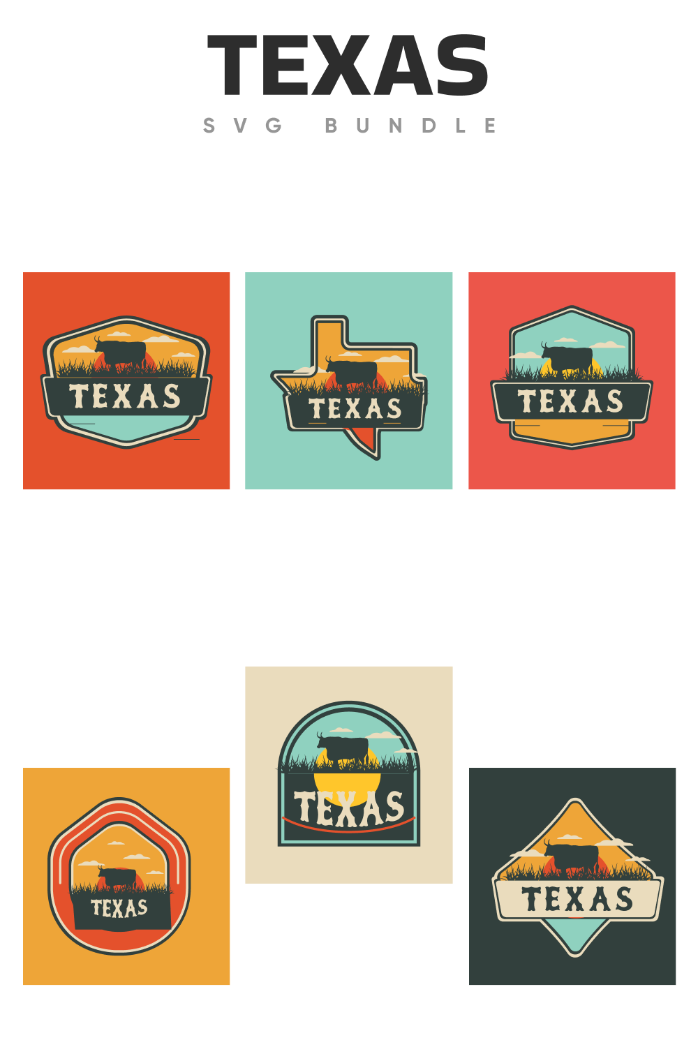 Texas logos in different colors.