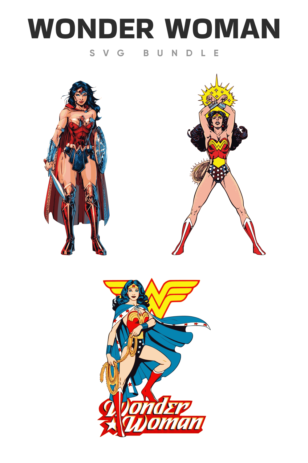 Three options of the Wonder Women characters.