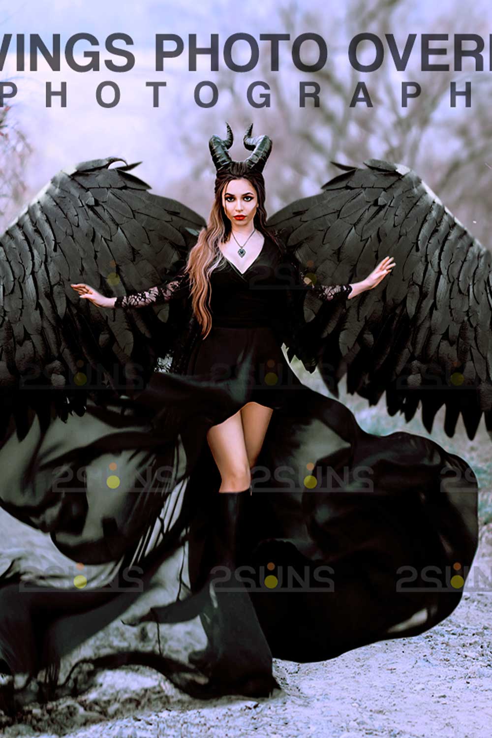 Realistic White Black Gold Angel Wings Photoshop Overlays pinterest image.