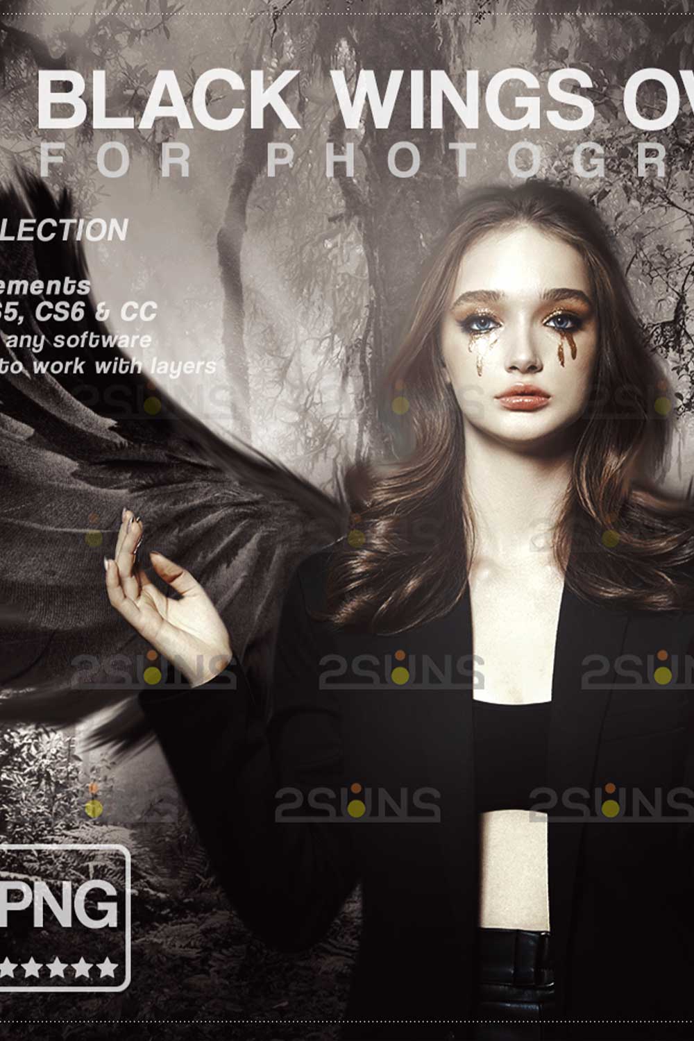 Realistic Black Angel Wings Photoshop Overlays pinterest image.