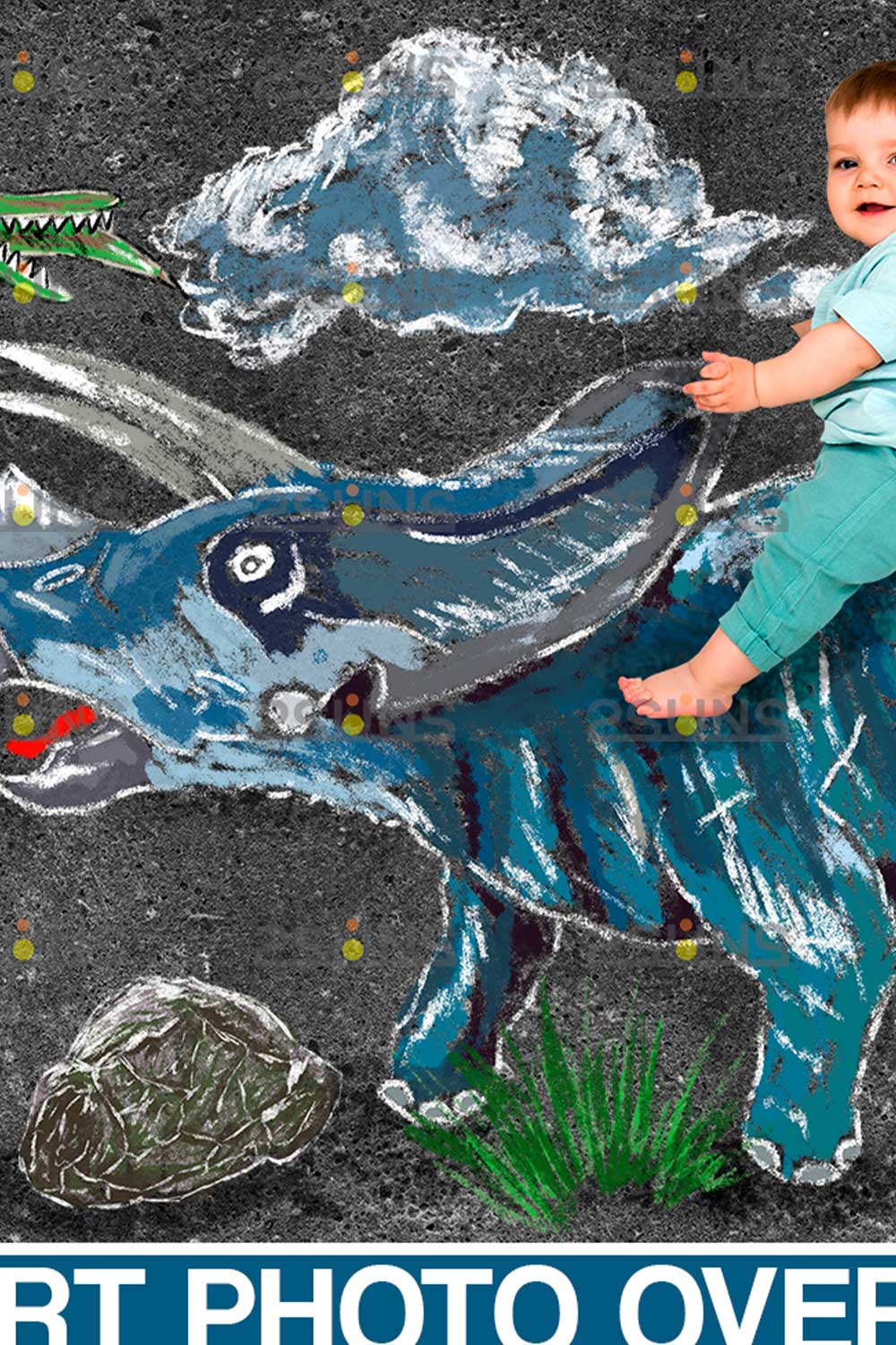 Dinosaurs Chalk Art Overlay Illustrations pinterest image.