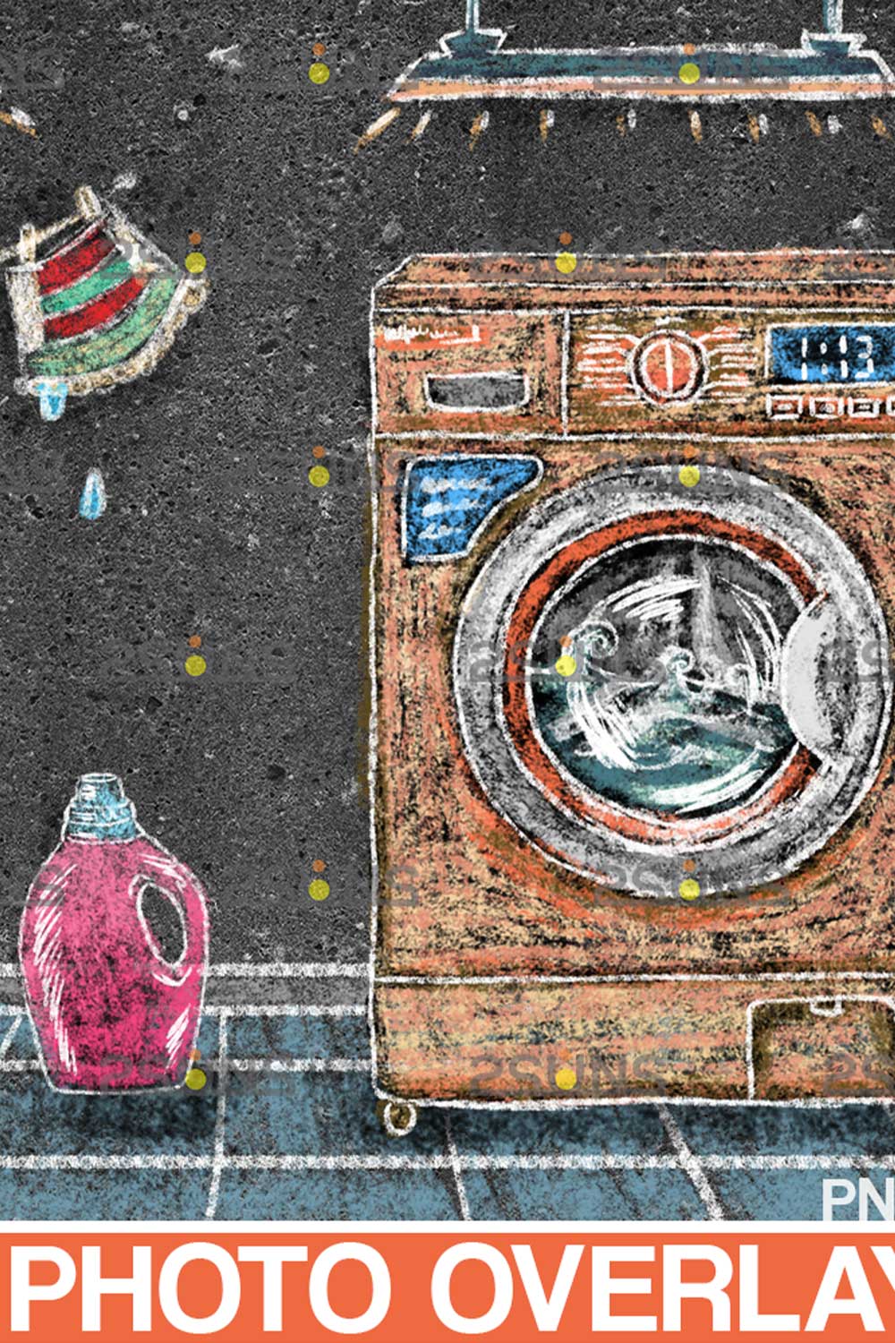Laundry Backdrop And Washhouse Sidewalk Chalk Art Overlay pinterest image.