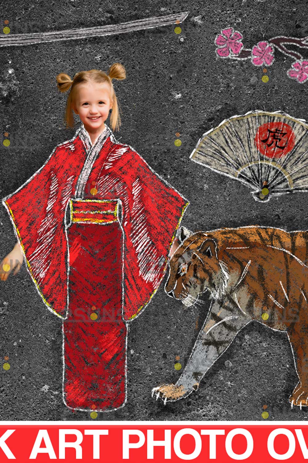 Japan Kimono Overlay Tiza Sidewalk Chalk Overlay pinterest image.