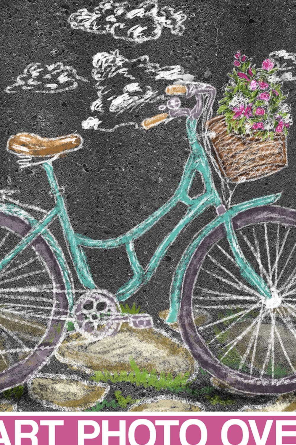 Bicycle Backdrop And Bicicleta Sidewalk Chalk Art Overlay pinterest image.