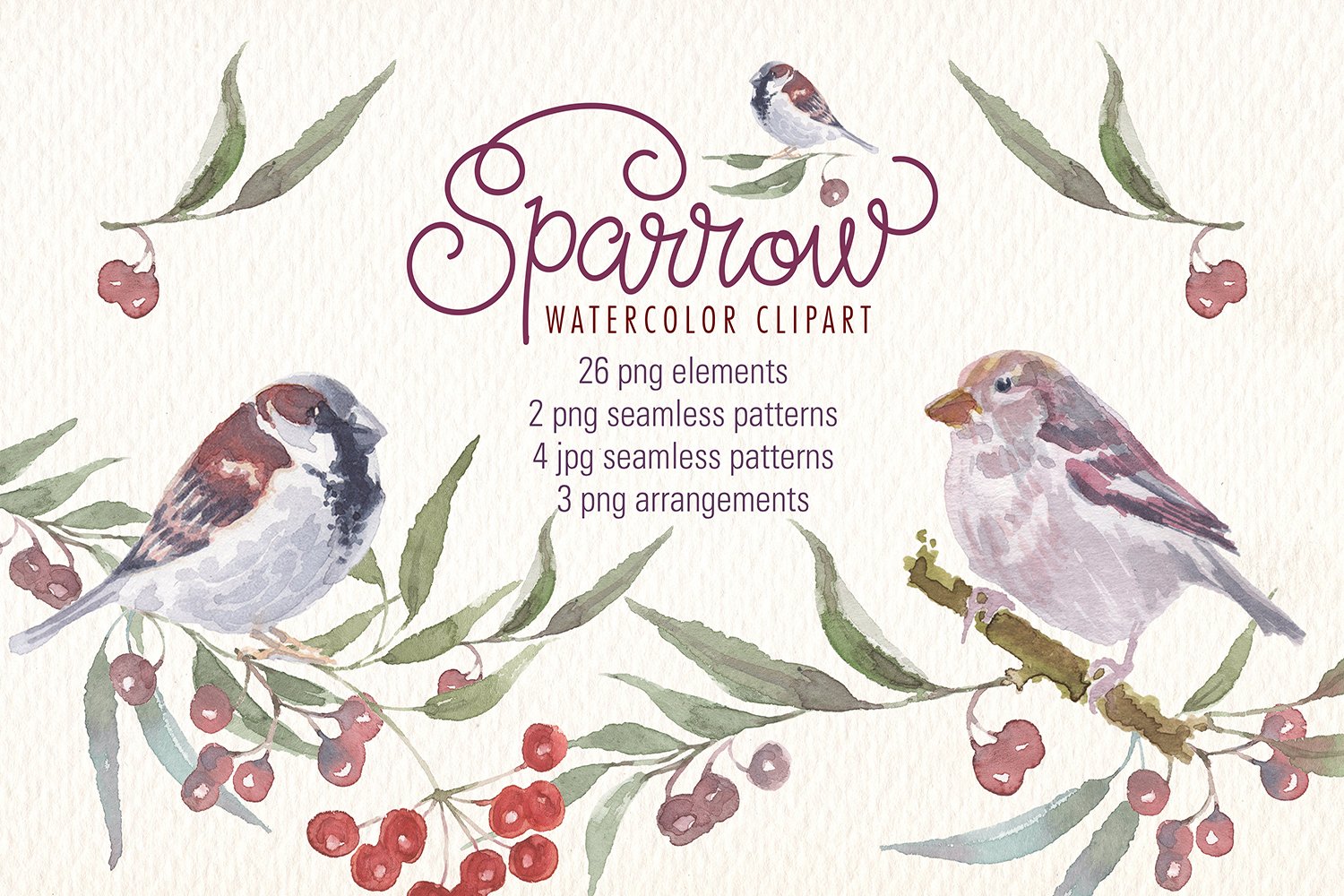Cover image of Sparrow bird watercolor clipart.