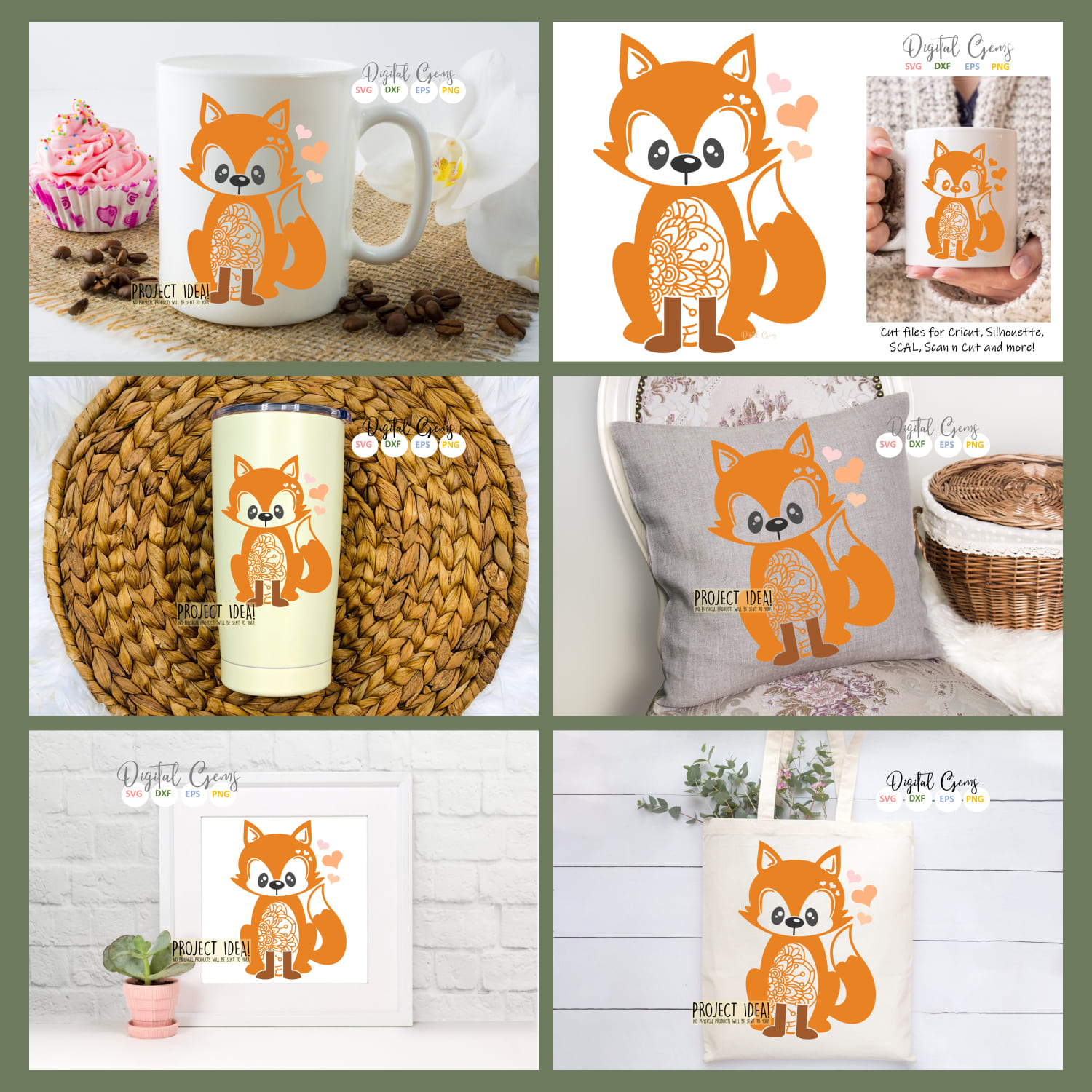 Collage of pictures of fox mugs.